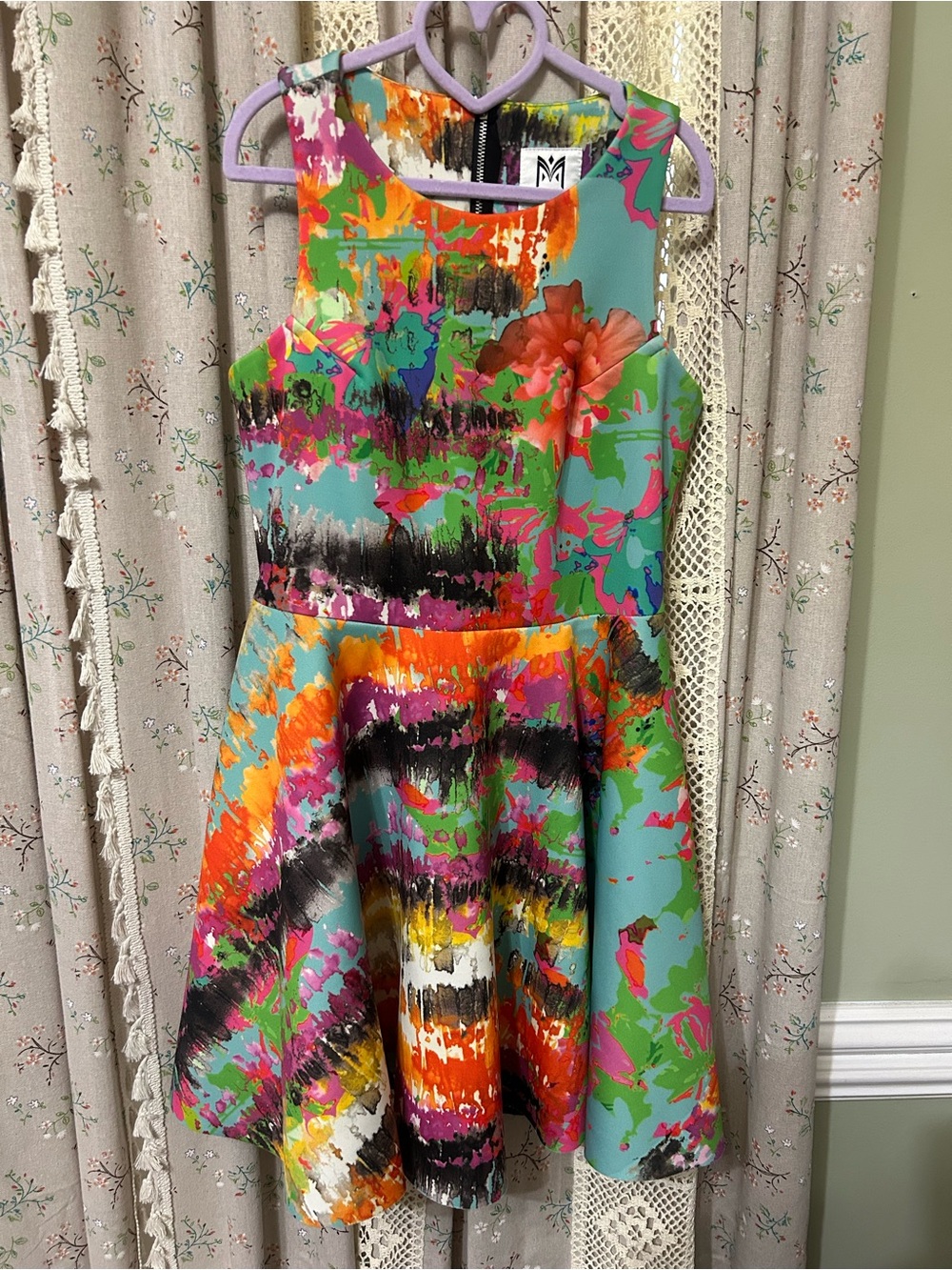 Milly Minis Girls Abstract Floral Fit & Flare Dress Size 14 Made in USA